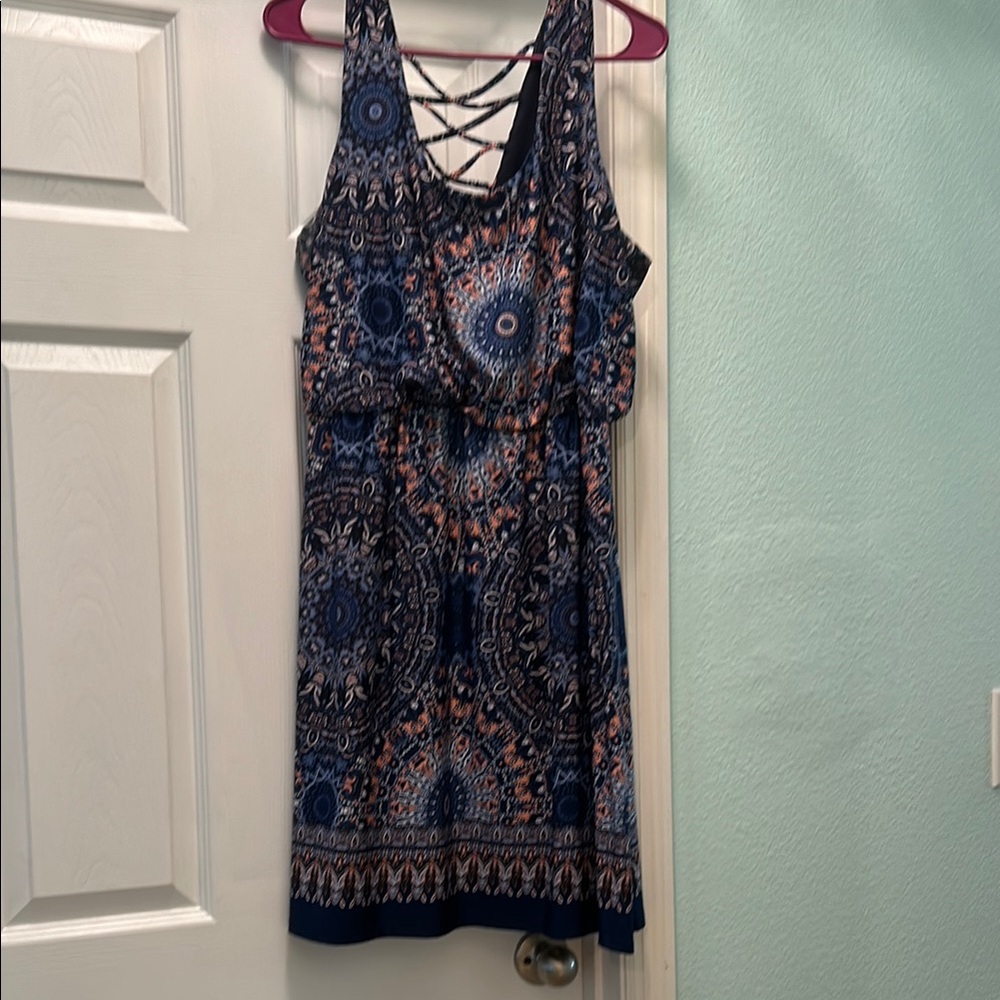 Navy and Coral Patterned Women's Dress